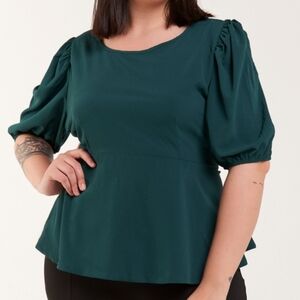 Shein Curve Elegant Dark Green Women's Blouse With Waist Bands